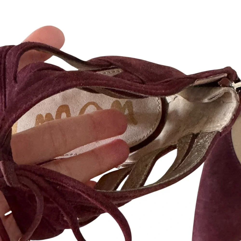 Sam Edelman Burgundy Suede Lace Up Caged Pointed Toe Pumps Heels US 9M EUR 40